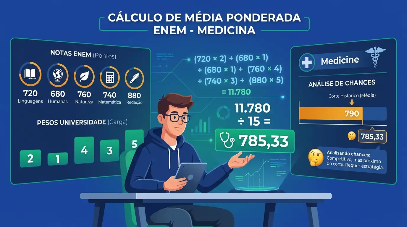 Exemplo prático de simulação de média ENEM para Medicina