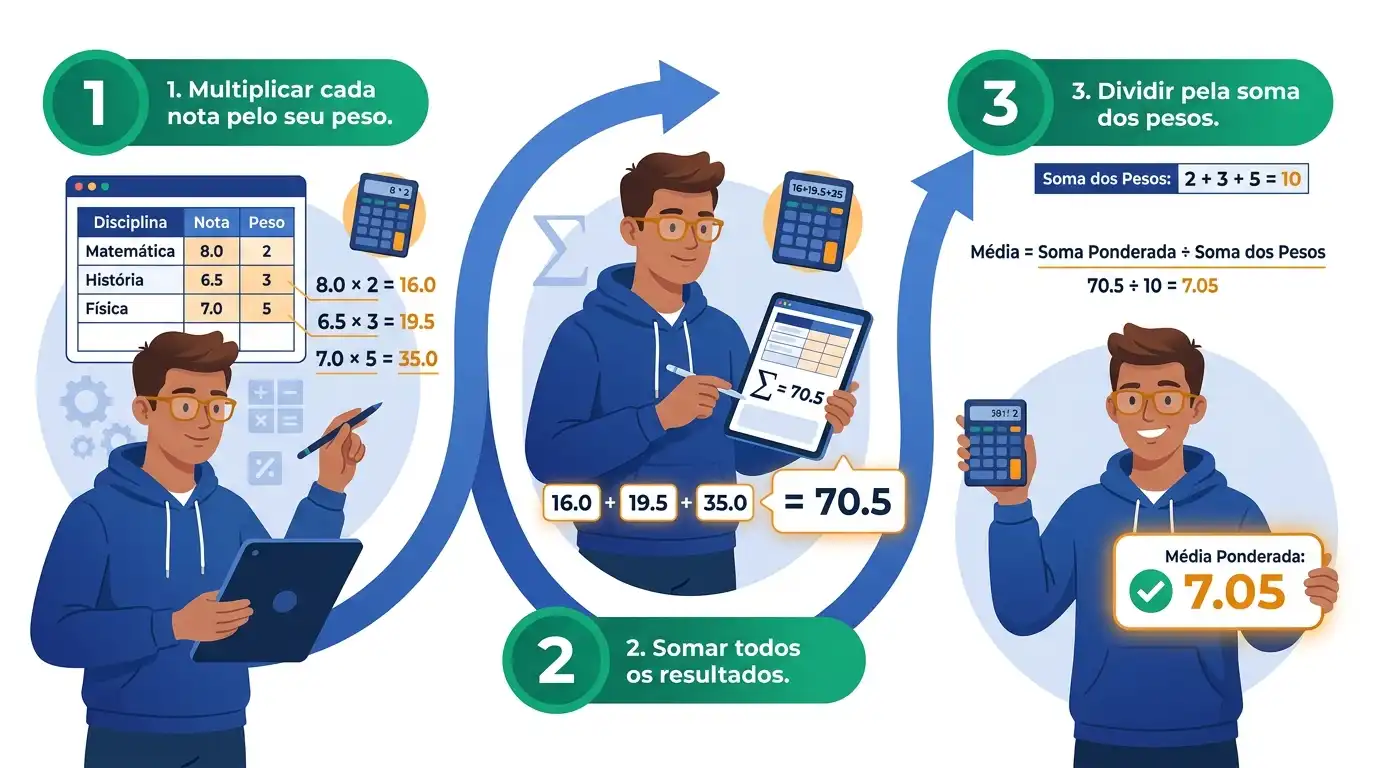 Fórmula matemática da média ponderada explicada passo a passo