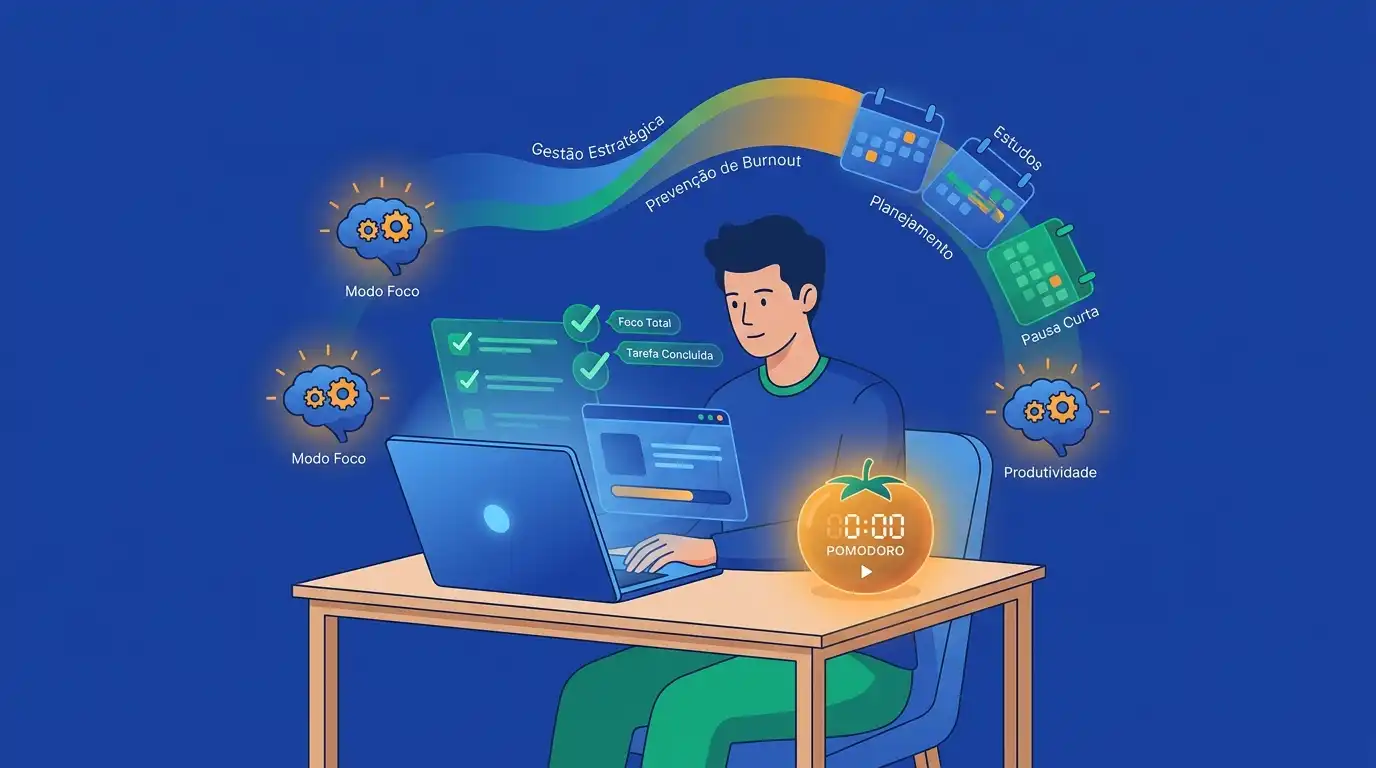 Estudante utilizando o método Pomodoro para estudos