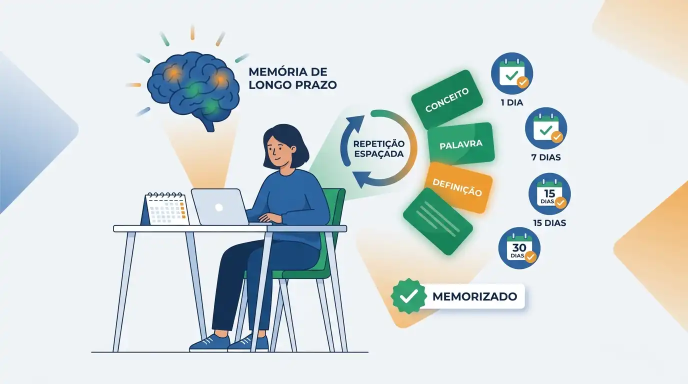 Estudante programando revisão espaçada
